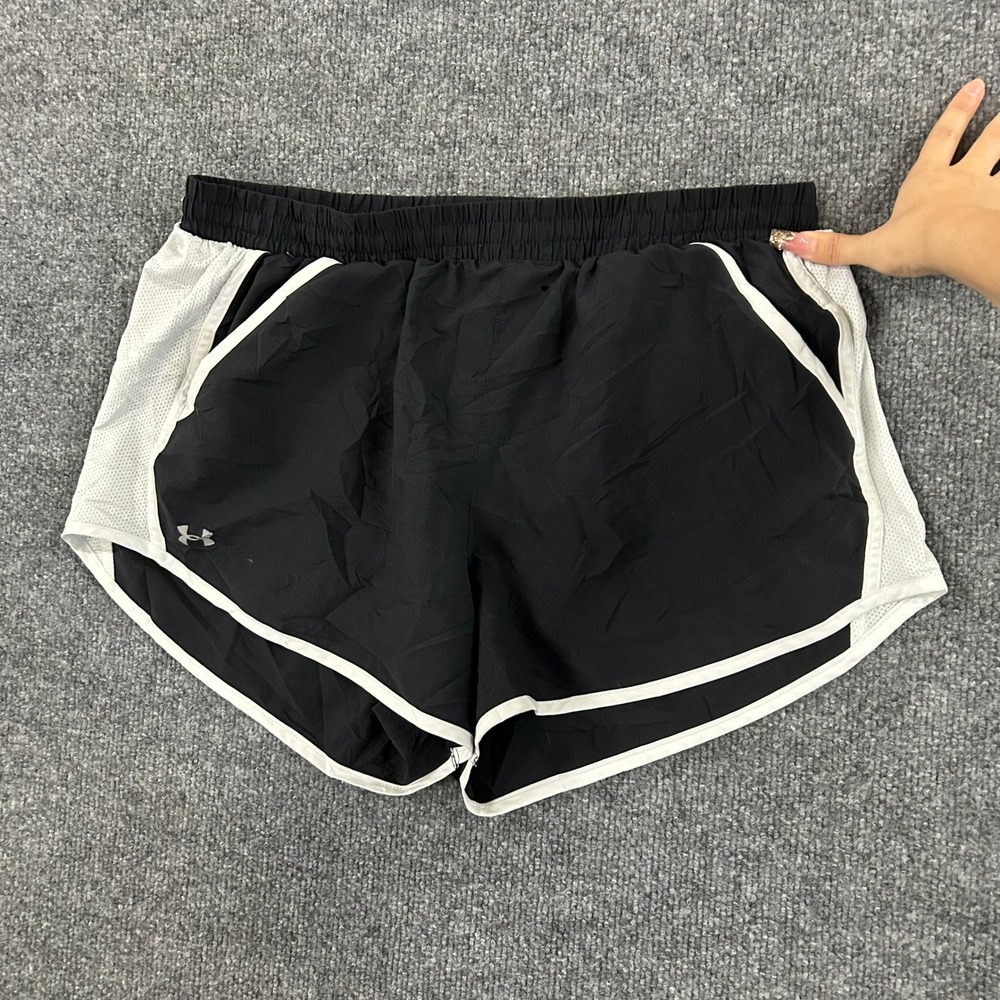 Under Armour Athletic Shorts Womens Size Medium Black White Mesh Trim Running